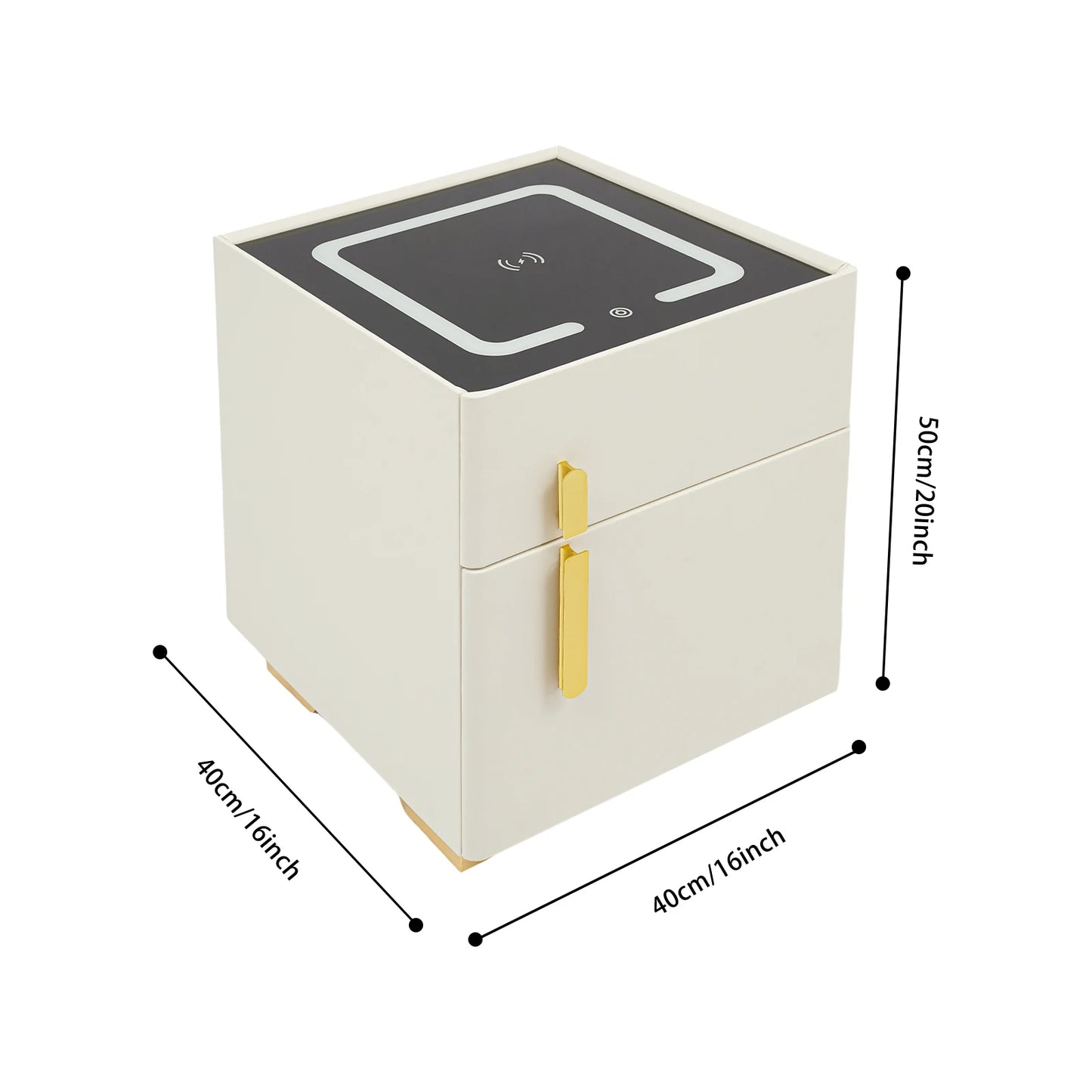 Smart Nightstand w/ Drawer & Safe Wireless Charging Nightstand Solid Wood Night Stand w/ 2 Drawers LED Bedside Tables for Bedroo