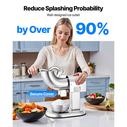 SucceBuy Ice Crusher Machine 440lb Per Hour Electric 4 Blades Snow Cone Maker w/ Bowl and Cover 350W 1400RPM Ice-Shaver for Home